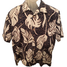 BILLABONG Navy Blue  Tan Monstera Floral Aloha Hawaiian Shirt Men M Medium