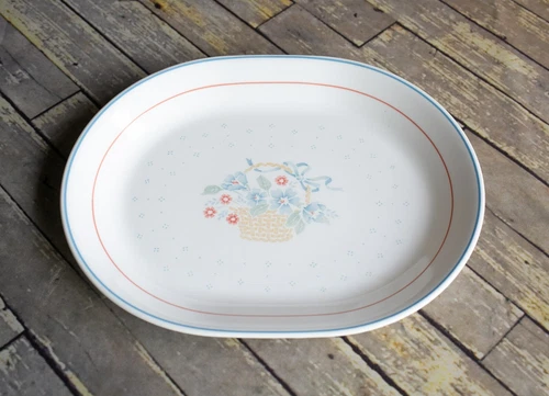 CORELLE BY CORNING Country Cornflower Oval Serving Platter 12” Basket Flowers