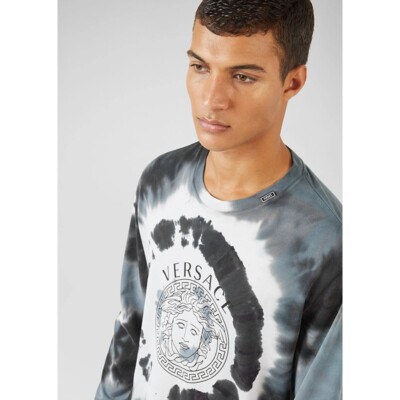 4XL NEW $795 VERSACE Gray White TIE DYE MEDUSA LOGO Long Sleeve