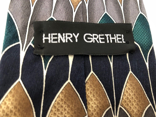Henry Grethel Arched Stained Glass Blue Black Geometric Silk Necktie - Picture 3 of 4