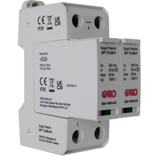 Surge Protection Device Kit SPD 2 Pole Type 2 50kA DIN Rail Mount Garo GPTT2 - Picture 2 of 20