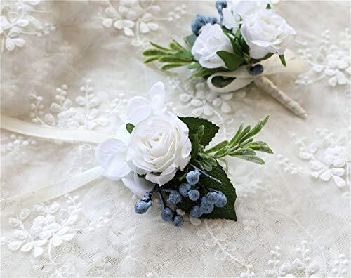 Rose Wedding Wrist Corsage and Boutonniere Set Party Prom Hand Ribbon Flower ... - Bild 2 von 4