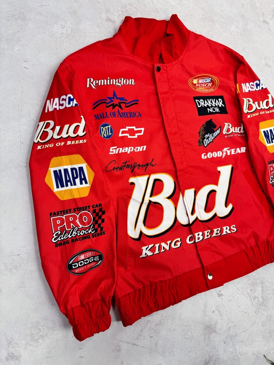 NASCAR Racing Bomber Jacket Bud King of Beers Remington Red NASCAR Racing Bomber Jacket Bud King of Beers Remington Red
