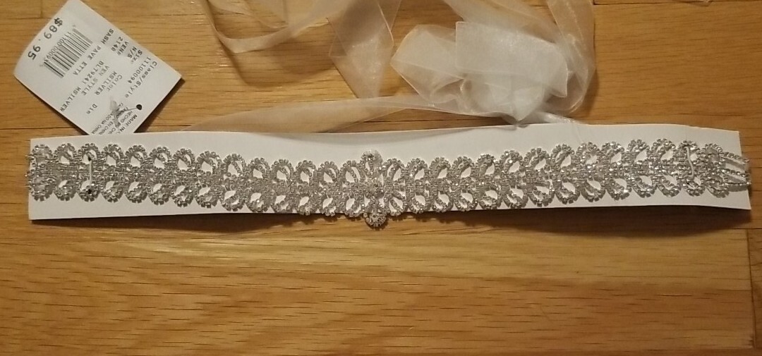 Davids Bridal Wedding Prom Silver Sash Pave Etta Belt | eBay display picture 3