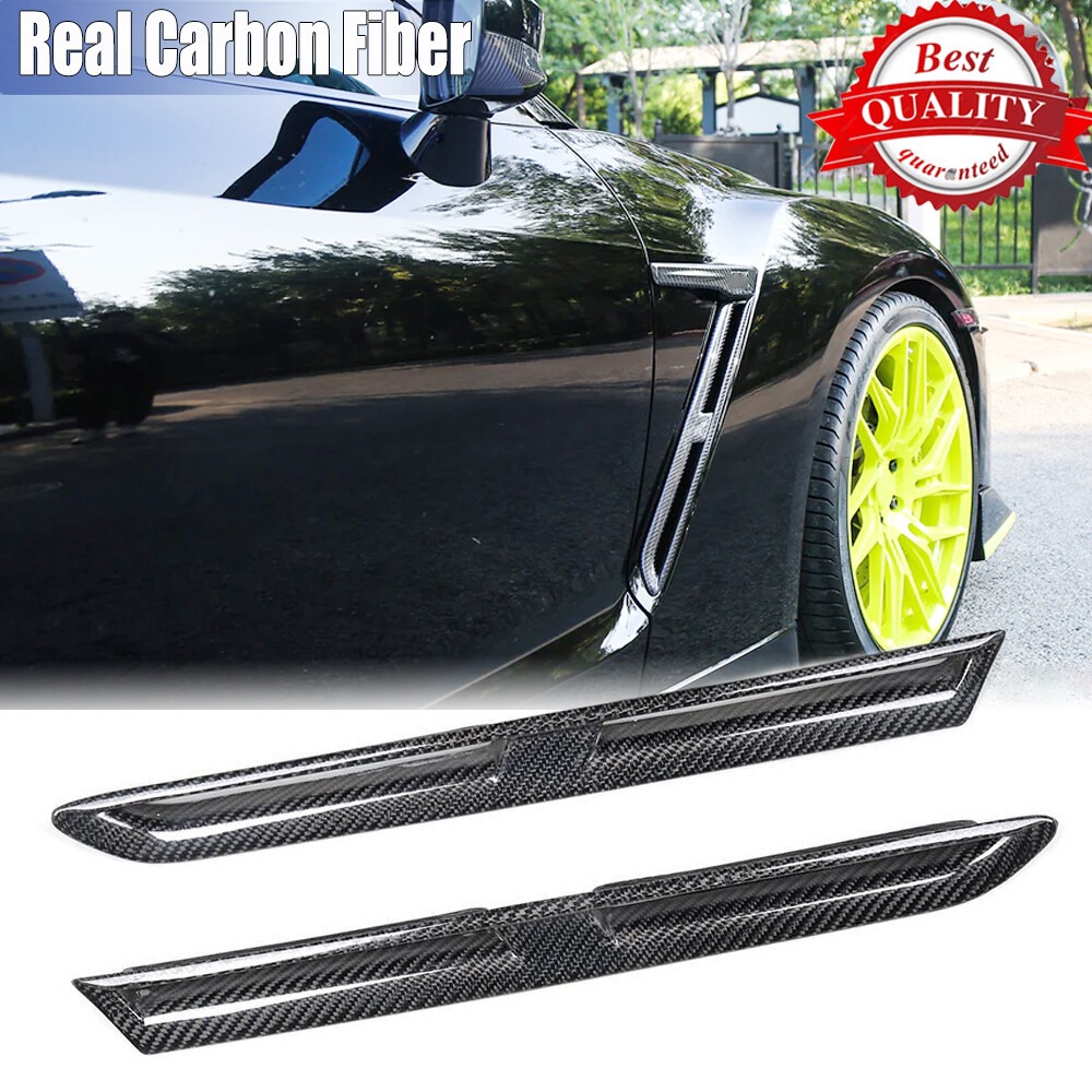 Real Carbon Front Side Fender Air Hood Cover Trim Vent for Nissan