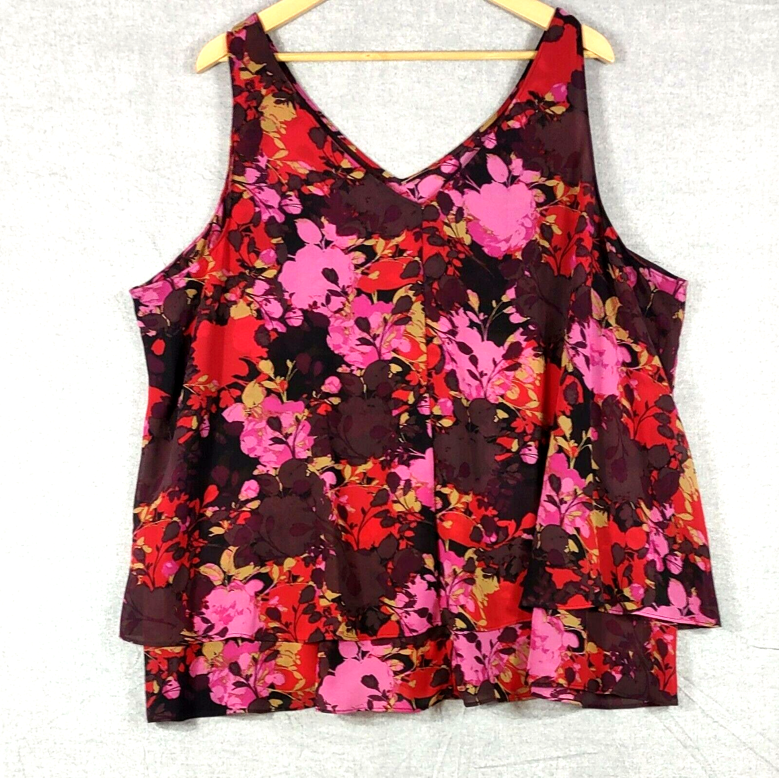 Lane Bryant Top Womens Plus 24 Bohemian Floral Chiffon Tiered Ruffle Tank