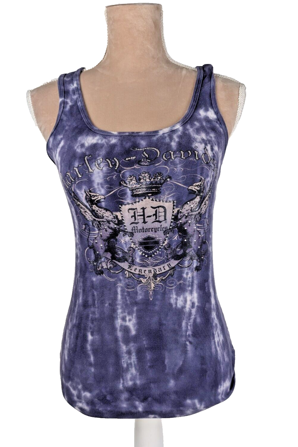 Vintage 2006 Harley Davidson Y2K Purple Rhinestone Bling Tie Dye Tank Top XS Hawaii