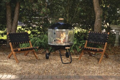 28'' Portable Round Steel Screen Fire Pit 2 Wheels w/ Handle Wood Log Burning NEW