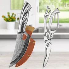 Professional Fruit Slicing Knives Damascus Chef Knife+Sharp Kitchen Scissors Set