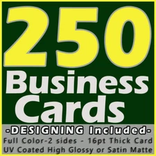 250Business Cards Full Color 2 Side Printing UV Coated-Free Design