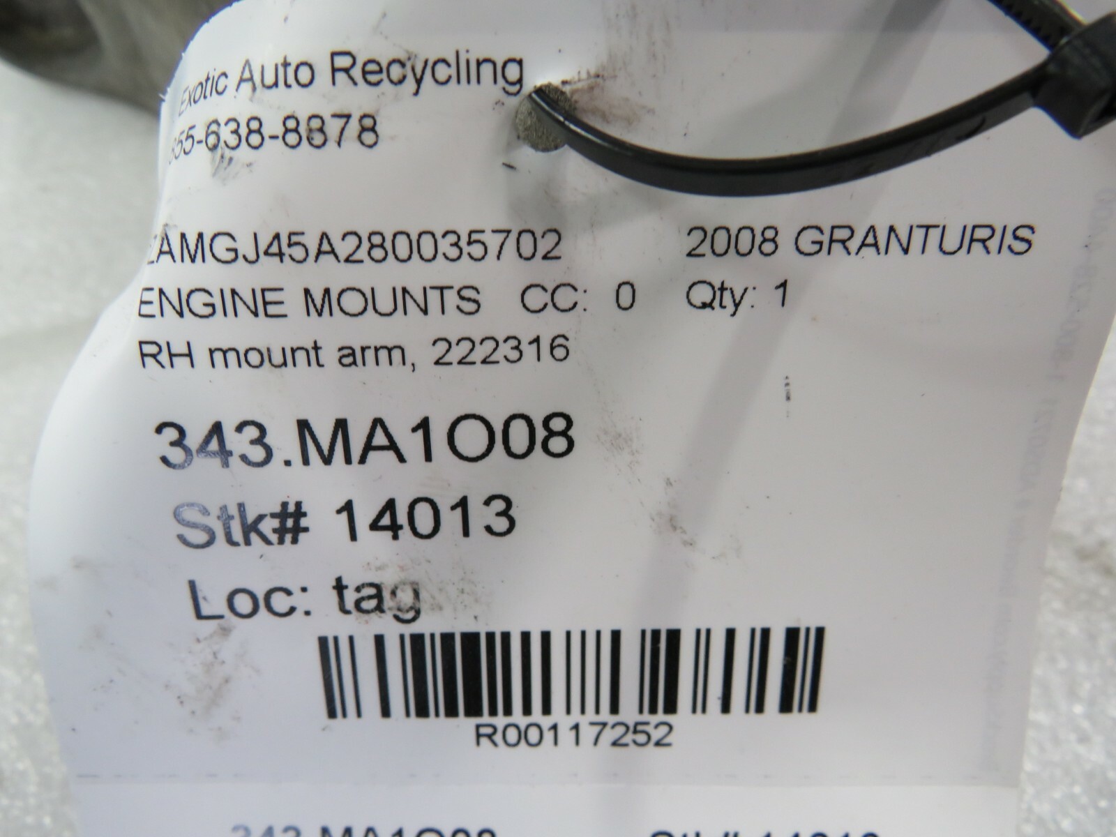 Maserati Granturismo, RH, Right Motor Mount Arm, Used, P/N 222316