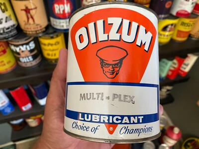 RARE~ NOS 1950s OILZUM 2 POUND~ MULTI-PLEX GREASE CAN~ FULL~ GREAT COLOR! NICE!