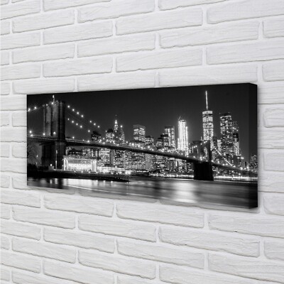Tulup Leinwandbild 125x50 Wandkunst Die meisten Wolkenkratzer Nacht Fluss