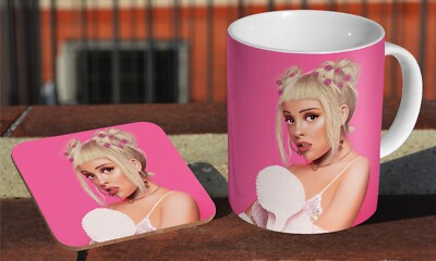 Doja Katze Kunstwerk rosa - Keramik Kaffee/Teebecher + passender Untersetzer