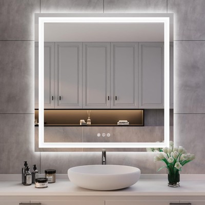 38''x38'' LED Bathroom Mirror Square LED Mirror for Bathroom with Front and B...