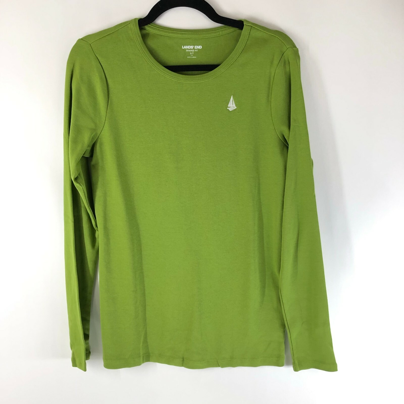 Lands End Womens T Shirt Top Long Sleeve Crew Neck Cotton Shaped Ship