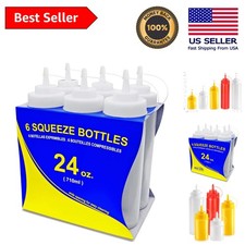 Set of 6 BPA-Free Wide Mouth Squeeze Bottles, 24 oz Clear Plastic Containers