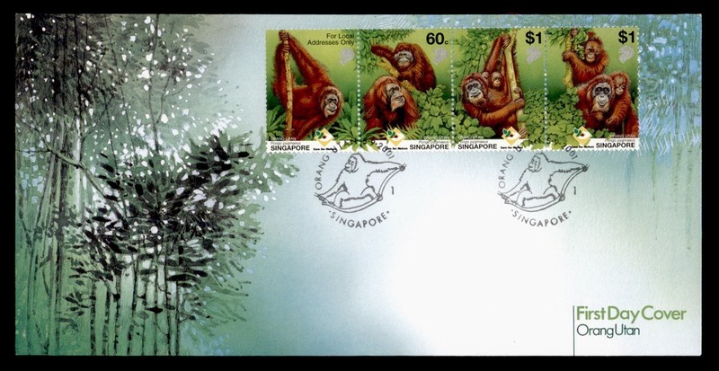 DR WHO 2001 SINGAPORE FDC ORANGUTAN STRIP R55304