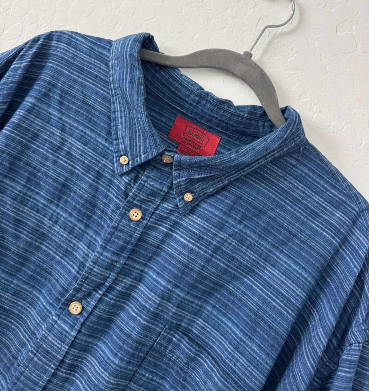 Foundry Shirt Mens 4XL Blue Striped Short Sleeve Button Up Casual Big Tall