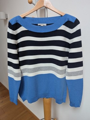 Comma * Damen * Strickpullover, Pulli * schwarz, weiß, blau * Gr. L * gestreift