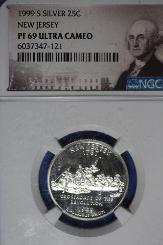 1999 S NGC PF69ULTRA CAMEO NEW JERSEY SILVER WASHINGTON QUARTER #B50987