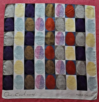 SCARF VINTAGE AUTHENTIC MARIA GALLAND PARIS LOGO FINGERPRINTING SILK 27'' SQUARE