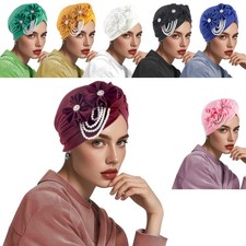 African Headtie Women Head Cover Wrap Headwear Tassels Pearl Beanies Turban