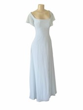 AZAZIE Bondi dusty light blue slit ruffle bridesmaid wedding guest dress A14