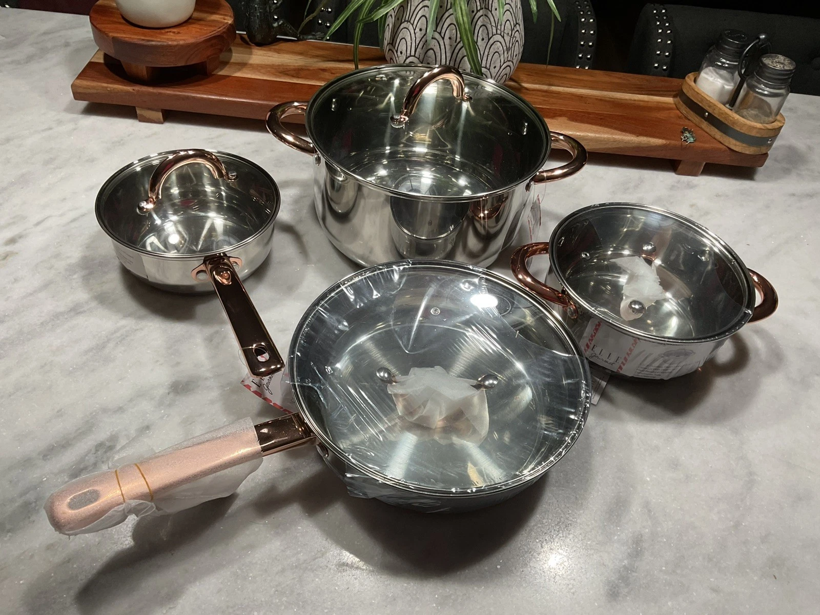 Elle Gourmet 8pc Cookware Set Stainless / Rose Gold