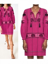 Ulla Johnson Dalia Pink Embroidered Mini Dress Size 2 Cotton Stitched