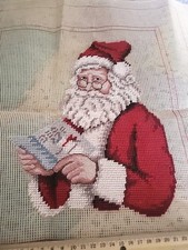 Santa Claus Checking List Needlepoint 18x18 Canvas 10 mesh Petit point Started