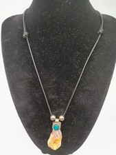 Handmade Natural Stone Citrine Necklace, Spiritual Amulet, Adjustable Thread