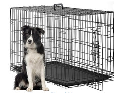 Dog Crate for Large Dogs 48 Inch Folding Metal Wire, Black