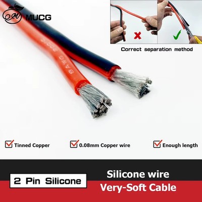 2 Pin Silikonkabel Super Soft 8AWG 12 14 16 18 20 22 24 28 AWG Flexibel High Te