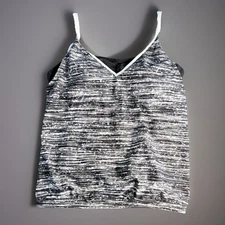 Free Country Women’s Tankini Top Black White Striped Built in Bra Size Med. 8-10