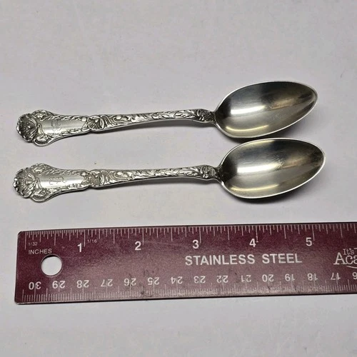 Set of 2 Antique Gorham Poppy Sterling Silver Teaspoons 1904