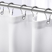 White Hotel Style Shower Curtain 72x72 Inch Waffle Fabric Bathroom Elegant Curta