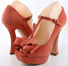  750 MIU MIU 5KP222 Camelia Coral Suede Designer Platform Pumps 8 EUR 38.5