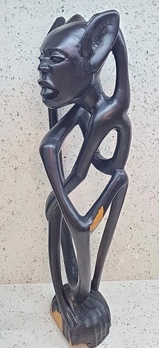 Figurine esprit Makonde Shetani 13" ébène sculpté art tribal Kenya années 60 - 70 vintage - Photo 8 sur 24