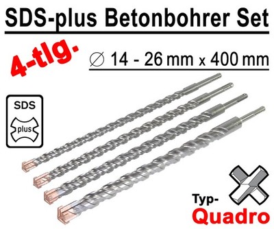 SDS-plus Betonbohrer Set 4-tlg Quadro Bohrer Hammerbohrer 14mm - 26mm x 400mm