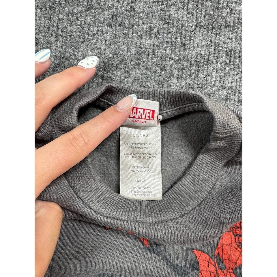 Marvel Sudadera Niños Niños 5T Gris Spiderman Manga Larga Polar Pullover Informal Foto 3 de 4