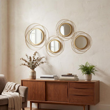 Gold Round Wall Mirror Set - 4 Piece Modern Metal Decor for Home Spaces