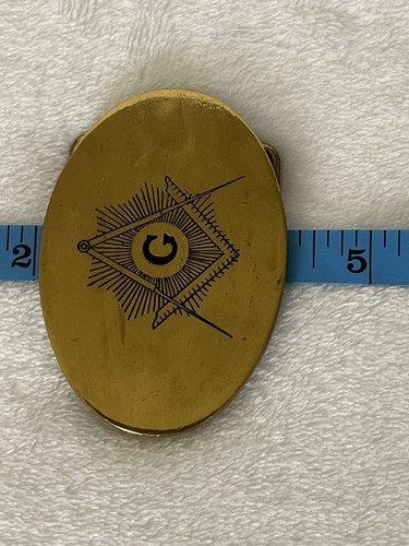 Vintage Masonic Mason Freemasons Solid Brass Belt Buckle Oval Gold Tone - Picture 6 of 7