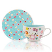Sanrio Hello Kitty Floral Bone China Teacup and Saucer Set  Holds 7 Ounces