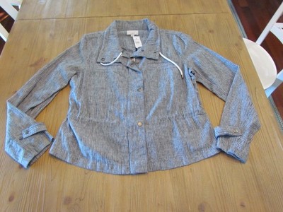 NWT Ann Taylor LOFT Women's Size S Small Blue White Striped Linen Blend Jacket