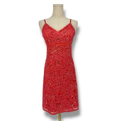 Y2K Vintage Sue Wong Nocturne Coral Pink Beaded sequin Cocktail Dress, Size 6
