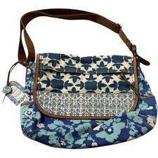 VTG Fossil Key-Per Floral Patchwork Flap Crossbody Bag Purse Messenger Blue