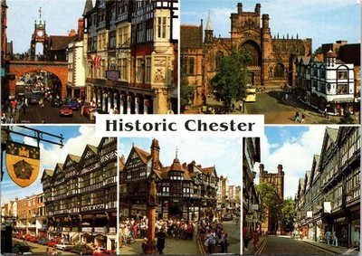 Historic Chester England Postcard John Hinde 1999 Stamp Old Historic Buildings