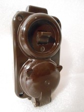 Bakelit Kippschalter Wechsel Schalter Steckdose Kombie Aufputz schwarz ERGE