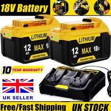 2X Batteries / Dual Charger Set For DEWALT 18V Battery 12Ah 8.0Ah Li-ion DCB184